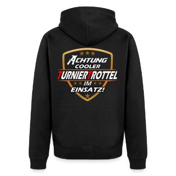 Turniertrottel Turnierreiter Reitturnier Pferd QH - Unisex Premium Bio Zip Hoodie - Schwarz - Hinten - Nico (187cm)