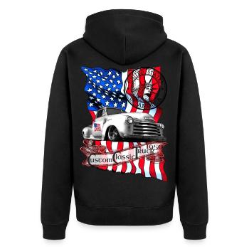 Custom Classic Pickup Truck Baujahr 1950 - Unisex Premium Bio Zip Hoodie - Schwarz - Hinten - Nico (187cm)