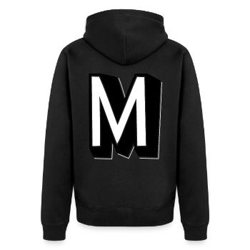 Buchstabe M - Alphabet M. - Unisex Premium Bio Zip Hoodie - Schwarz - Hinten - Nico (187cm)