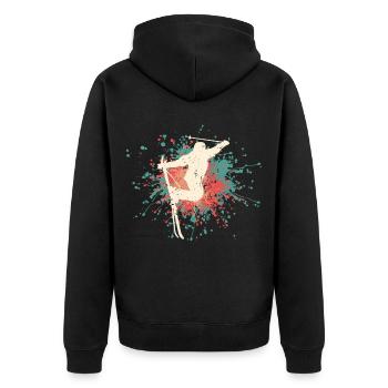 Lustig Ski Skier Berge Skifahren Spruch Geschenk - Unisex Premium Bio Zip Hoodie - Schwarz - Hinten - Nico (187cm)