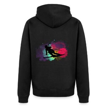 Lustig Ski Skier Berge Skifahren Spruch Geschenk - Unisex Premium Bio Zip Hoodie - Schwarz - Hinten - Nico (187cm)