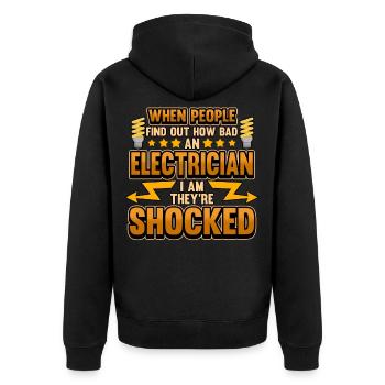 Elektriker Schock Lustig Spruch Job Geschenk - Unisex Premium Bio Zip Hoodie - Schwarz - Hinten - Nico (187cm)