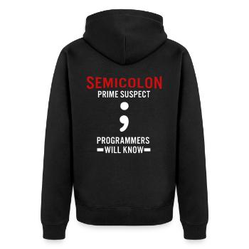 Coder Coding Semicolon Programmer Geek - Unisex Premium Organic Zip Hoodie - black - Back - Nico (187cm)