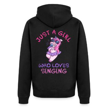Just A Girl Who Loves Singing Einhorn - Unisex Premium Bio Zip Hoodie - Schwarz - Hinten - Nico (187cm)