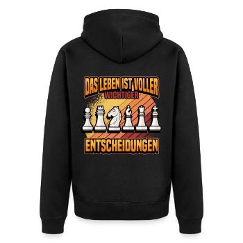 Schach Schachmatt Lustig Brettspiel Geschenk - Unisex Premium Bio Zip Hoodie - Schwarz - Hinten - Nico (187cm)