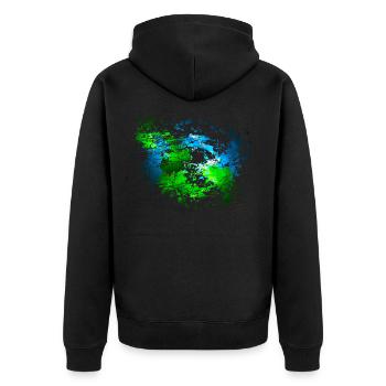 Grün Blauer Farbfleck Deko Dein Text - Unisex Premium Bio Zip Hoodie - Schwarz - Hinten - Nico (187cm)