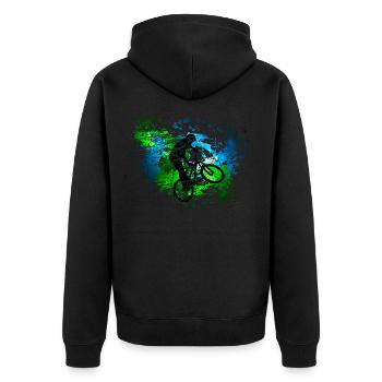 BMX Fahrradfahrt Farbfleck Deko Geschenk - Unisex Premium Bio Zip Hoodie - Schwarz - Hinten - Nico (187cm)
