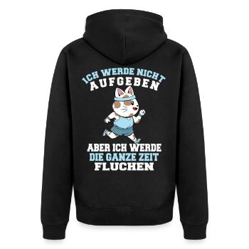 Ich werde nicht aufgeben Läufer Katze Joggen - Unisex Premium Bio Zip Hoodie - Schwarz - Hinten - Nico (187cm)