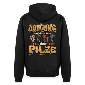 Lustig Champignons Pilzsammler Wald Pilz Geschen - Unisex Premium Bio Zip Hoodie - Schwarz - Hinten - Nico (187cm)