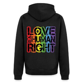 Liebe ist ein Menschenrecht - Regenbogen-LGBT-Herz - Unisex Premium Bio Zip Hoodie - Schwarz - Hinten - Nico (187cm)