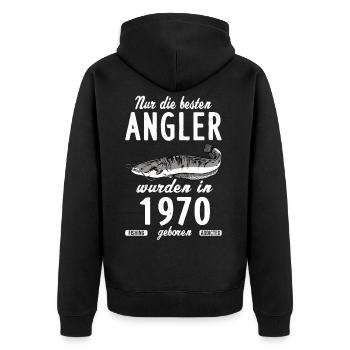 Angler Geschenk für Fischer 50. Geburtstag Angeln - Unisex Premium Bio Zip Hoodie - Schwarz - Hinten - Nico (187cm)