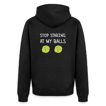 Lustiger Tennisspruch Tennisball Tennis - Unisex Premium Bio Zip Hoodie - Schwarz - Hinten - Nico (187cm)