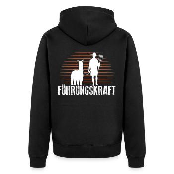 Alpaka Führungskraft - Alpaka Farm Lama Farmer - Unisex Premium Bio Zip Hoodie - Schwarz - Hinten - Nico (187cm)