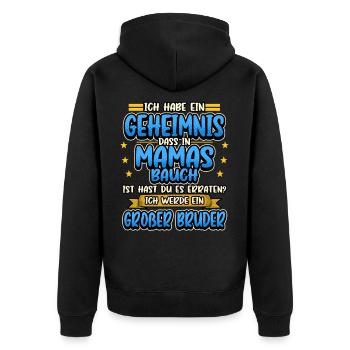 Großer Bruder Mama Bauch Schwanger Lustig Geschenk - Unisex Premium Bio Zip Hoodie - Schwarz - Hinten - Nico (187cm)