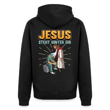 Jesus Krankenschwester Arzt Pflegekraft Geschenk - Unisex Premium Bio Zip Hoodie - Schwarz - Hinten - Nico (187cm)