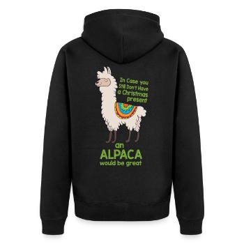 Weihnachts-Alpaka - Lustige Lama-Weihnachtsglocken - Unisex Premium Bio Zip Hoodie - Schwarz - Hinten - Nico (187cm)