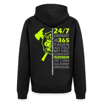 Feuerwehrmann - Feuerwehr - Unisex Premium Bio Zip Hoodie - Schwarz - Hinten - Nico (187cm)