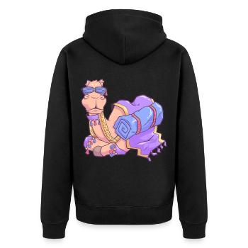 Kamel - Unisex Premium Bio Zip Hoodie - Schwarz - Hinten - Nico (187cm)