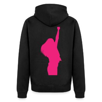 Femme fille victoire pose - Veste à capuche bio Premium Unisexe - noir - Dos - Nico (187cm)
