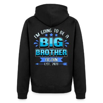 Großer Bruder 2021 Lustig Schwangerschaft Geschenk - Unisex Premium Bio Zip Hoodie - Schwarz - Hinten - Nico (187cm)
