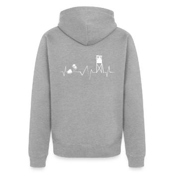 Hochsitz Jagen Herzschlag - Jäger Keiler - Unisex Premium Bio Zip Hoodie - Grau meliert - Hinten - Nico (187cm)
