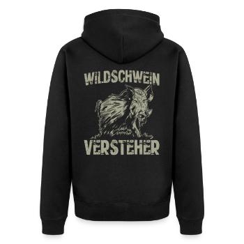 Wildschwein Versteher Jäger Keiler Schwarzwild - Unisex Premium Bio Zip Hoodie - Schwarz - Hinten - Nico (187cm)