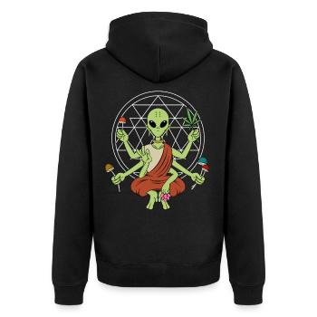 Géométrie Champignons Aliens Méditation Psychédélique - Veste à capuche bio Premium Unisexe - noir - Dos - Nico (187cm)