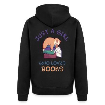 Just A Girl Who Loves Books Faultier - Unisex Premium Bio Zip Hoodie - Schwarz - Hinten - Nico (187cm)