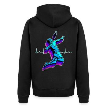 Badminton Federball Schläger Sport Hobby Geschenk - Unisex Premium Bio Zip Hoodie - Schwarz - Hinten - Nico (187cm)