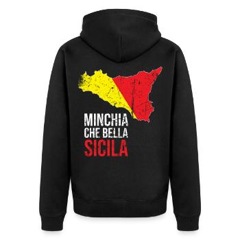 MINCHIA CHE BELLA PALERMO Sicilia - Unisex Premium Bio Zip Hoodie - Schwarz - Hinten - Nico (187cm)