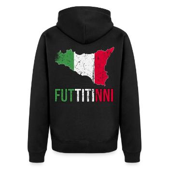 FUTTITINNI Sicilia Sicily Italy Italian Regalo Mag - Unisex Premium Bio Zip Hoodie - Schwarz - Hinten - Nico (187cm)