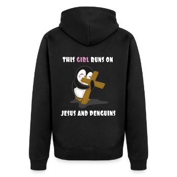 Jésus et pingouins - Veste à capuche bio Premium Unisexe - noir - Dos - Nico (187cm)
