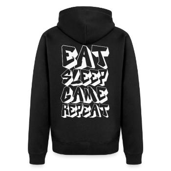 Eat Sleep Game Repeat - Unisex Premium Bio Zip Hoodie - Schwarz - Hinten - Nico (187cm)