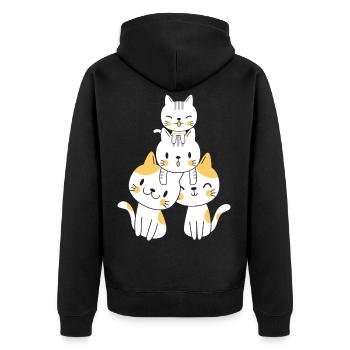 Kawaii Katzen - Unisex Premium Bio Zip Hoodie - Schwarz - Hinten - Nico (187cm)