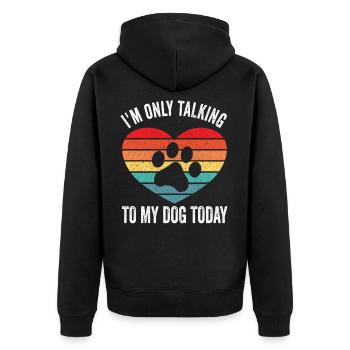 Ich rede heute nur mit meinem Hund lustig - Unisex Premium Bio Zip Hoodie - Schwarz - Hinten - Nico (187cm)