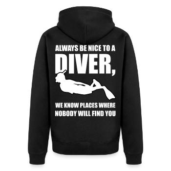 Always Be Nice To A Diver 3 - Unisex Premium Organic Zip Hoodie - black - Back - Nico (187cm)