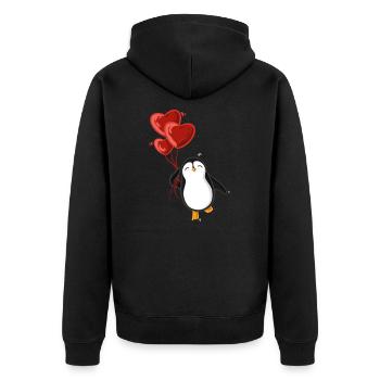 Pinguin mit Herz Luftballons - Unisex Premium Bio Zip Hoodie - Schwarz - Hinten - Nico (187cm)