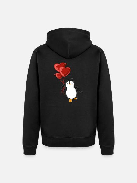Pinguin mit Herz Luftballons - Unisex Premium Bio Zip Hoodie - Schwarz
