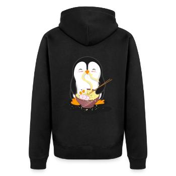 Penguin eats ramen noodle soup - Unisex Premium Organic Zip Hoodie - black - Back - Nico (187cm)