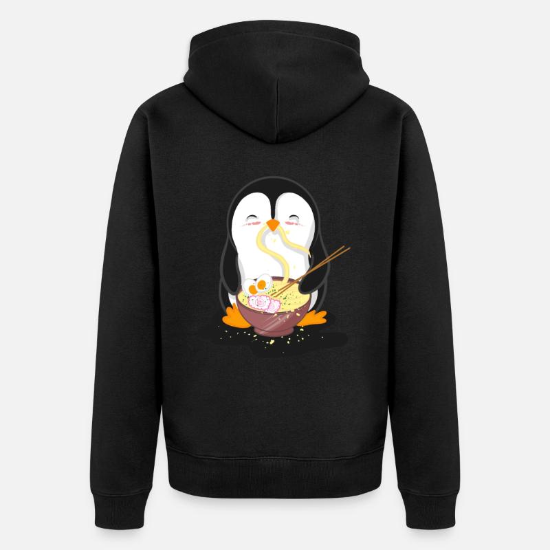 Pinguin isst Ramen Nudel Suppe - Unisex Premium Bio Zip Hoodie - Schwarz