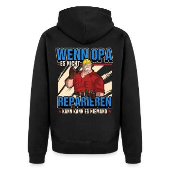 Handwerker Opa Lustig Spruch Baustelle Geschenk - Unisex Premium Bio Zip Hoodie - Schwarz - Hinten - Nico (187cm)