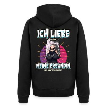 Ich liebe mein Freundin Anime Baka Otaku Manga - Unisex Premium Bio Zip Hoodie - Schwarz - Hinten - Nico (187cm)
