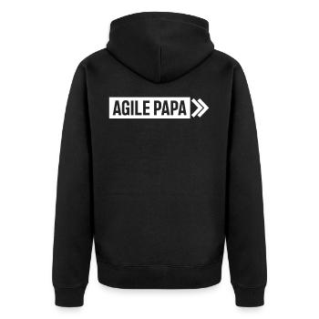Scrum Master - Agile Papa - Unisex Premium Bio Zip Hoodie - Schwarz - Hinten - Nico (187cm)