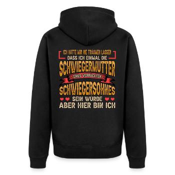 Schwiegermutter Schwiegersohn Lustig Geschenk - Unisex Premium Bio Zip Hoodie - Schwarz - Hinten - Nico (187cm)