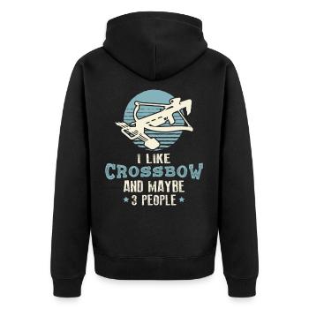 Armbrust Spruch I Like Crossbow & Maybe 3 People - Unisex Premium Bio Zip Hoodie - Schwarz - Hinten - Nico (187cm)