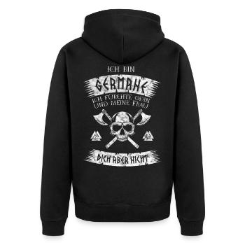 I am Germane - Viking saying - Unisex Premium Organic Zip Hoodie - black - Back - Nico (187cm)