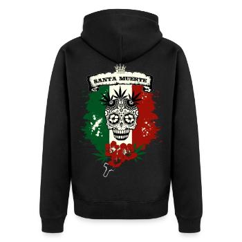Santa Muerte - Unisex Premium Bio Zip Hoodie - Schwarz - Hinten - Nico (187cm)
