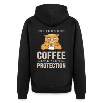 Coffee Coffee Drinker Coffee Lover Grimmige Cat - Unisex Premium Organic Zip Hoodie - black - Back - Nico (187cm)