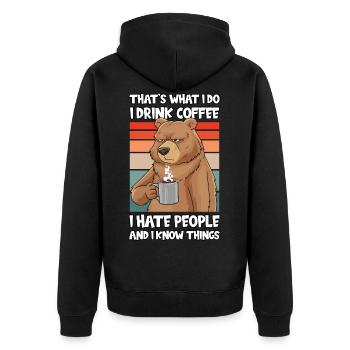 Qu’est-ce qu’i Do I Drink Coffee I Hate People Ours - Veste à capuche bio Premium Unisexe - noir - Dos - Nico (187cm)