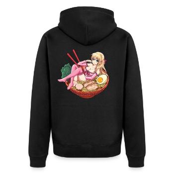 Ramen Anime Girl Sexy Nudelsuppe Otaku Weeb - Unisex Premium Bio Zip Hoodie - Schwarz - Hinten - Nico (187cm)